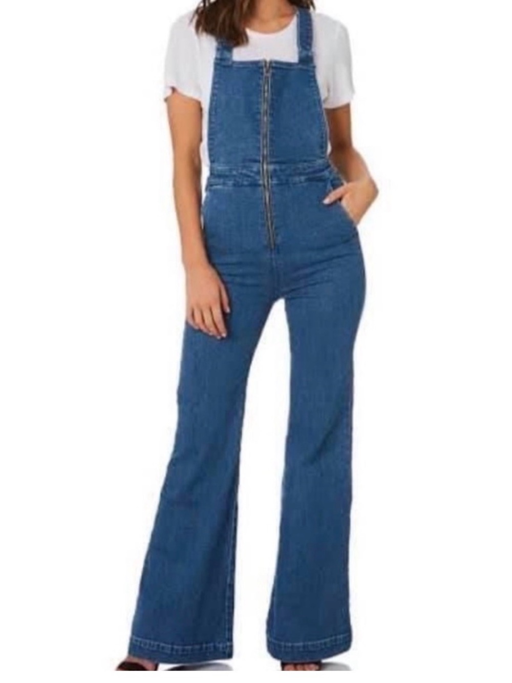 ROLLA'S Blue Zip-Front Wide-Leg Denim Overalls